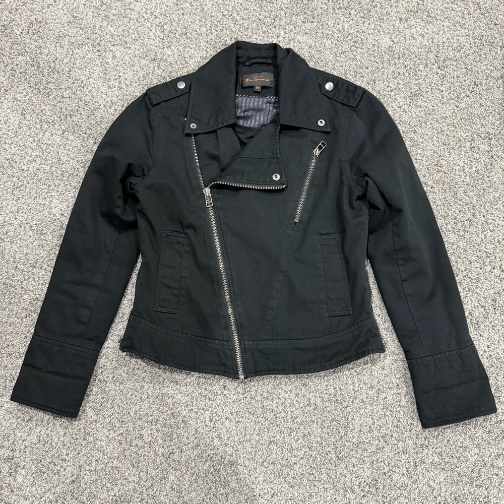 Ben Sherman Black Cotton Lightly Quilt Lined Moto Biker Zipup Jacket Women’s M